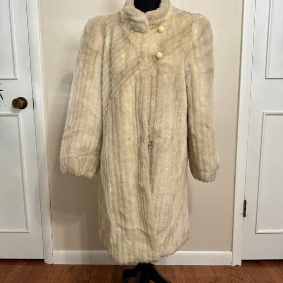 Intrigue Vintage Faux Fur Coat Ivory/Champagne Size 13-14 - Picture 1 of 12